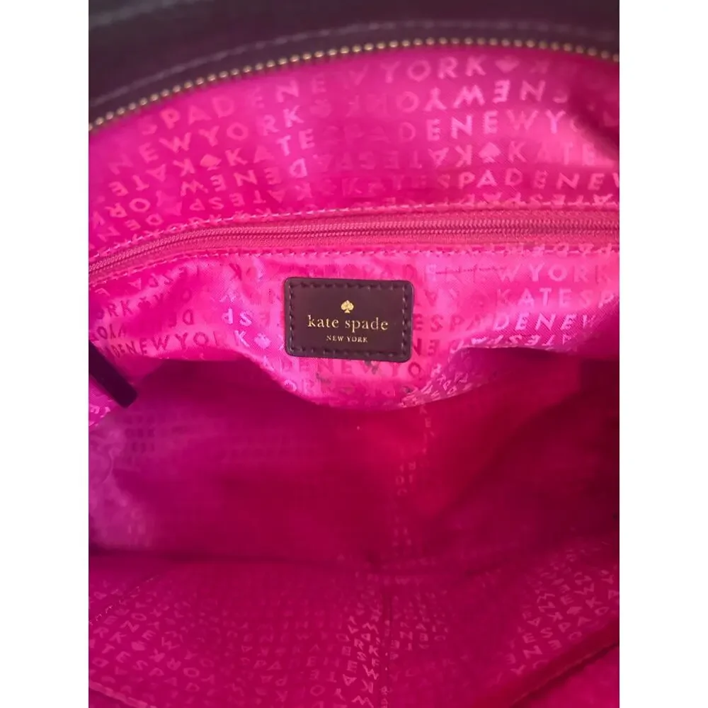 Kate Spade Black Leather with Black and White Striped Shoulder Tote Bag